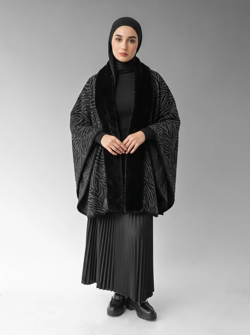كاب زيبرا بياقة فرو 7044 - رصاصي